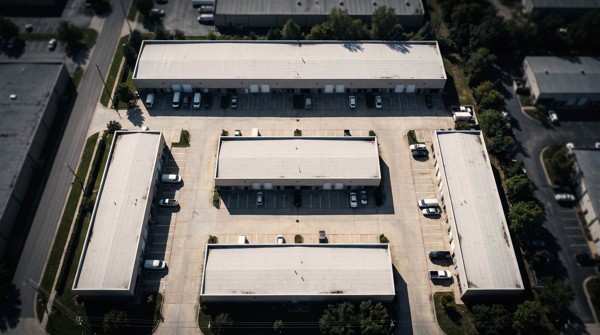 Aerial view of a multi-building small-bay industrial park